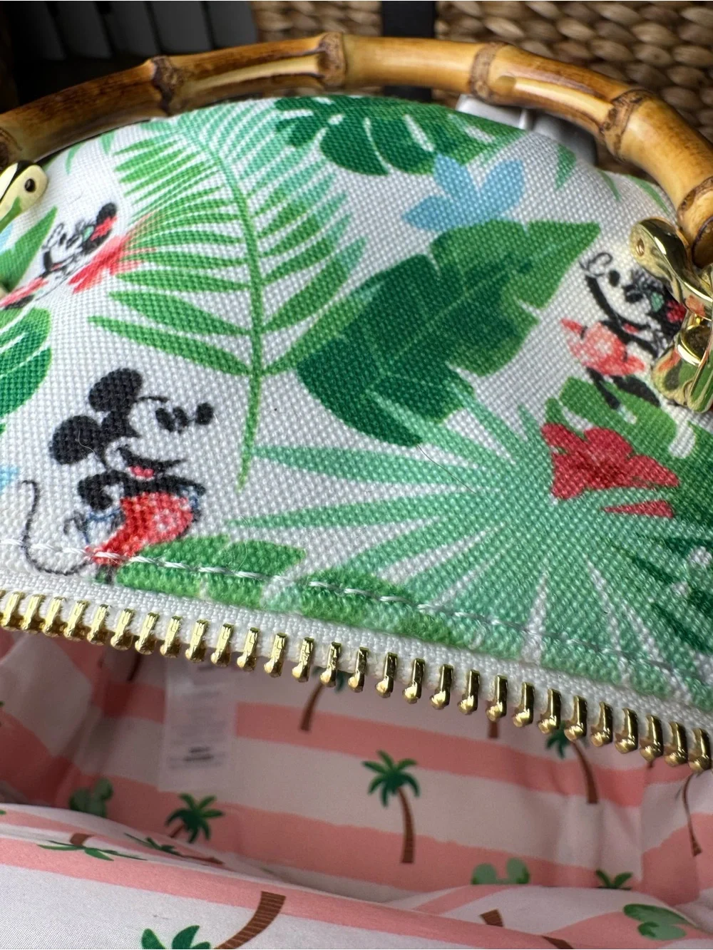 Disney White & Green Tropical Mickey Mini Backpack with Bamboo Handle